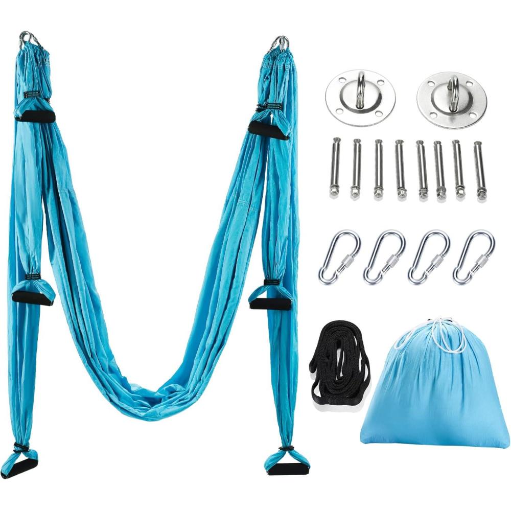 imageZELUS Aerial Yoga Swing Sling Strong Yoga Hammock Kit Set Trapeze Inversion Equipment Include 2 Extensions Straps and Ceiling Mounting KitBlue