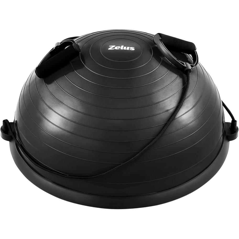 imageZELUS Balance Ball Trainer with Resistance Bands and Foot Pump Inflatable Yoga Ball for Home Gym Workouts 23 Inch Exercise Half Ball for Balance Training Core Strength Fitness More 330lb CapBlack