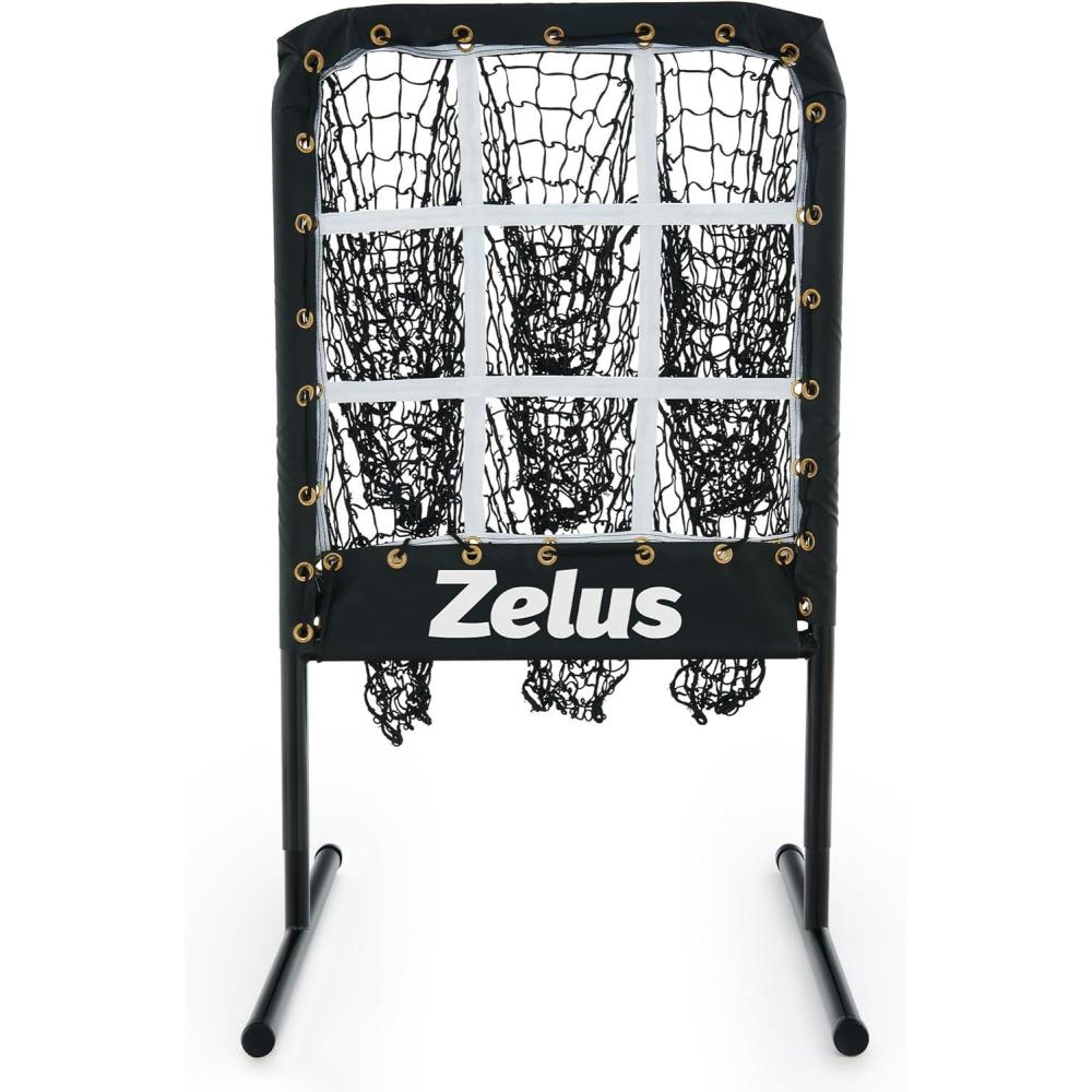imageZELUS Baseball Net with Target Pockets Pitching Net with Strike Zone Portable Pitcher Trainer Net Height Adjustable Softball Baseball Training Equipment for Hitting and Pitching9 Hole