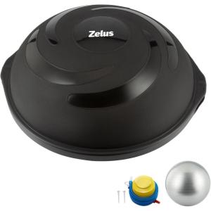 ZELUS 25in. Balance Ball | 660lb Inflatable Half Exercise Ball Wobble Board Balance Trainer w Nonslip Base | Half Yoga Ball Strength Training Equipment w 2 Bands, Pump, Extra Ball Included(Black)
