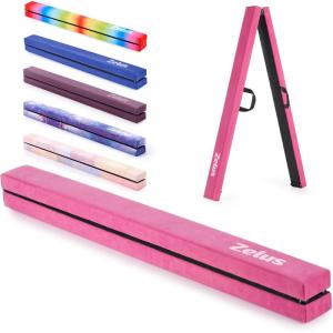 ZELUS 8′ Folding Gymnastics Balance Beam, Floor Balance Beam w/Carry Handles Anti-Slip Base for Kids, Beginners & Professional Gymnasts(Pink)