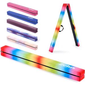 ZELUS 8′ Folding Gymnastics Balance Beam, Floor Balance Beam w/Carry Handles Anti-Slip Base for Kids, Beginners & Professional Gymnasts(Rainbow)