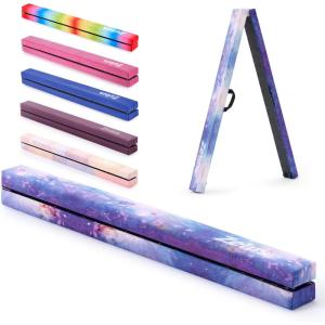 ZELUS 8′ Folding Gymnastics Balance Beam, Floor Balance Beam w/Carry Handles Anti-Slip Base for Kids, Beginners & Professional Gymnasts(Star)