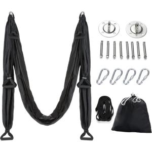ZELUS Aerial Yoga Swing Sling Strong Yoga Hammock Kit Set Trapeze Inversion Equipment Include 2 Extensions Straps and Ceiling Mounting Kit(Black)