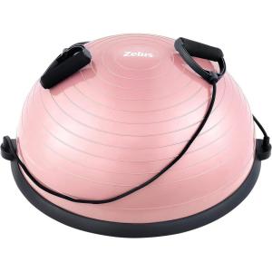 ZELUS Balance Ball Trainer with Resistance Bands and Foot Pump, Inflatable Yoga Ball for Home Gym Workouts, 23 Inch Exercise Half Ball for Balance Training Core Strength Fitness More, 330lb Cap(Pastel pink)