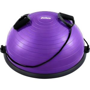 ZELUS Balance Ball Trainer with Resistance Bands and Foot Pump, Inflatable Yoga Ball for Home Gym Workouts, 23 Inch Exercise Half Ball for Balance Training Core Strength Fitness More, 330lb Cap(Purple)