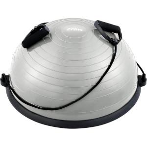 ZELUS Balance Ball Trainer with Resistance Bands and Foot Pump, Inflatable Yoga Ball for Home Gym Workouts, 23 Inch Exercise Half Ball for Balance Training Core Strength Fitness More, 330lb Cap(Grey)