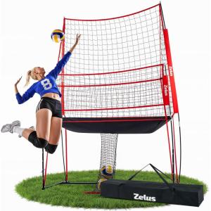 ZELUS Volleyball Training Equipment, 11×8 ft Volleyball Practice Net Station with Adjustable Height & Ball Return