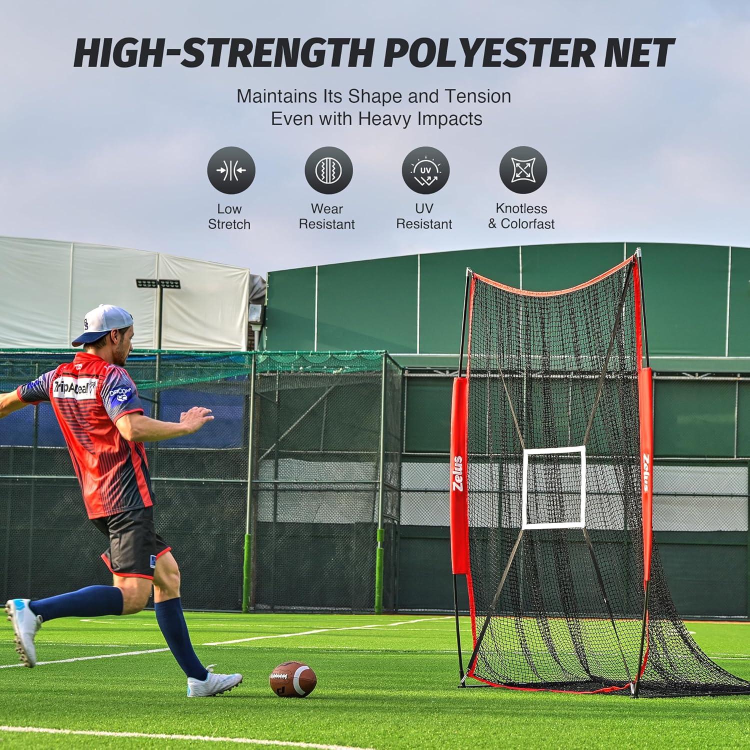 imageZELUS 7x4 ft Football Kicking Net Portable Football Throwing Net with Target Zone Attachment Sideline Training Tool for Kids Adults Punting Kicking Passing Snapping Practice Carry Bag Included