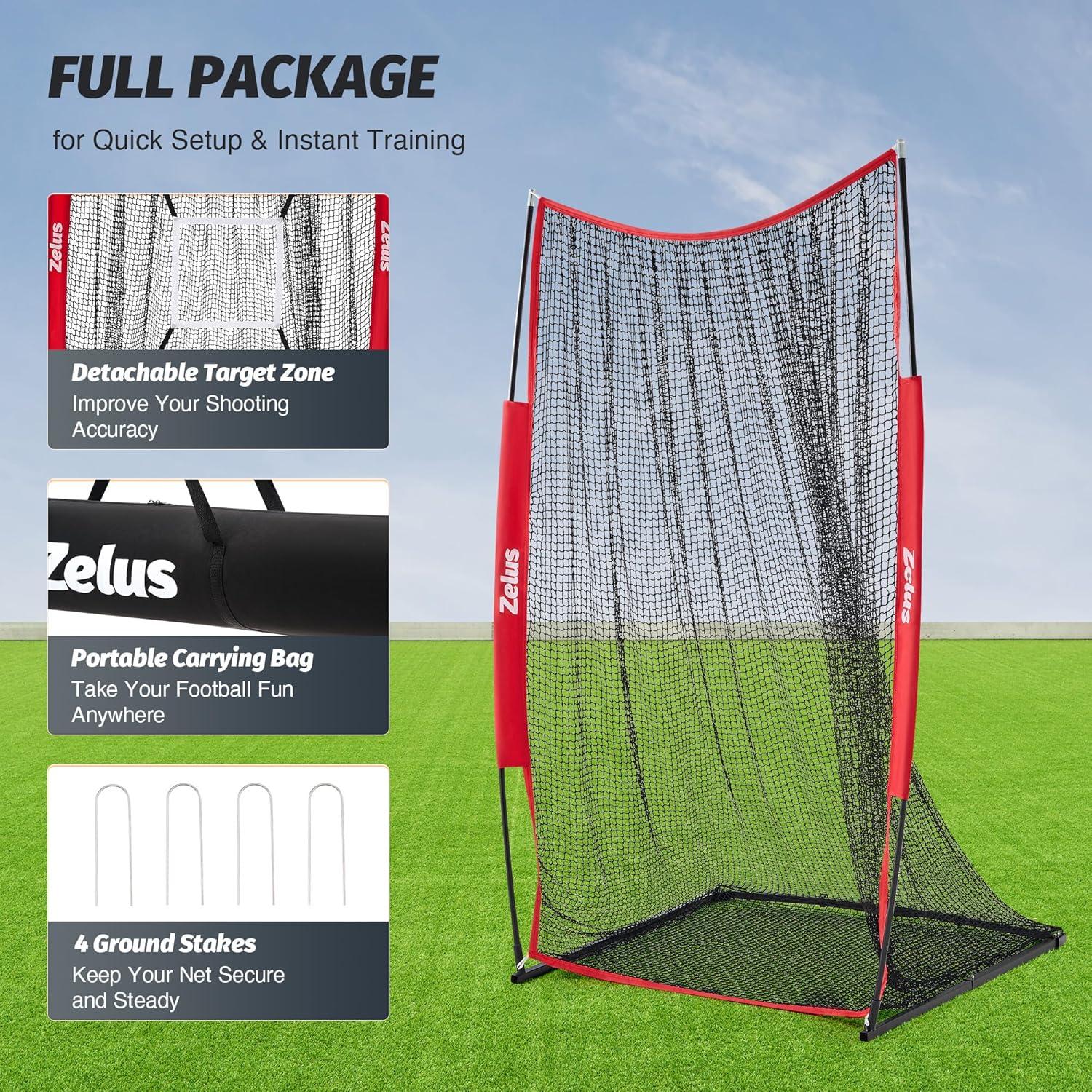 imageZELUS 7x4 ft Football Kicking Net Portable Football Throwing Net with Target Zone Attachment Sideline Training Tool for Kids Adults Punting Kicking Passing Snapping Practice Carry Bag Included