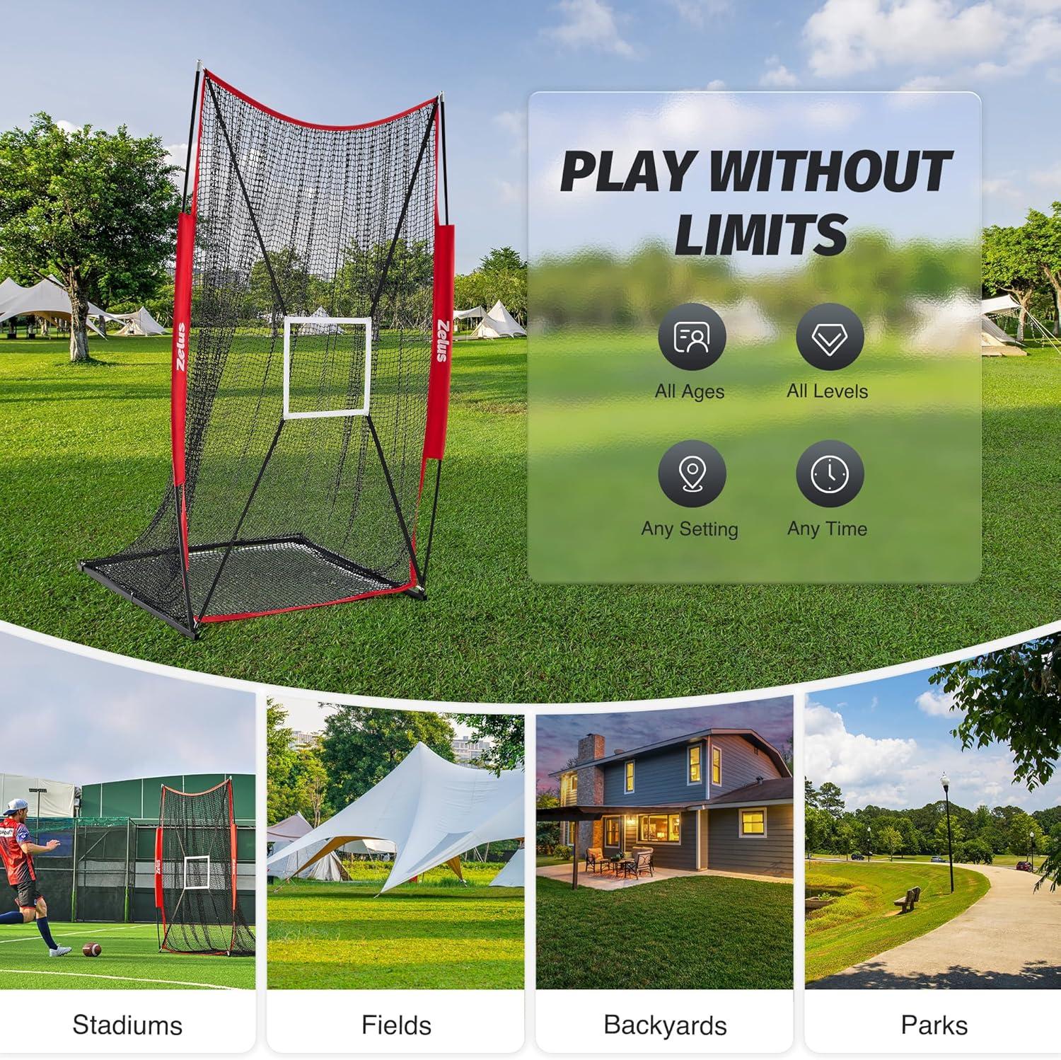 imageZELUS 7x4 ft Football Kicking Net Portable Football Throwing Net with Target Zone Attachment Sideline Training Tool for Kids Adults Punting Kicking Passing Snapping Practice Carry Bag Included