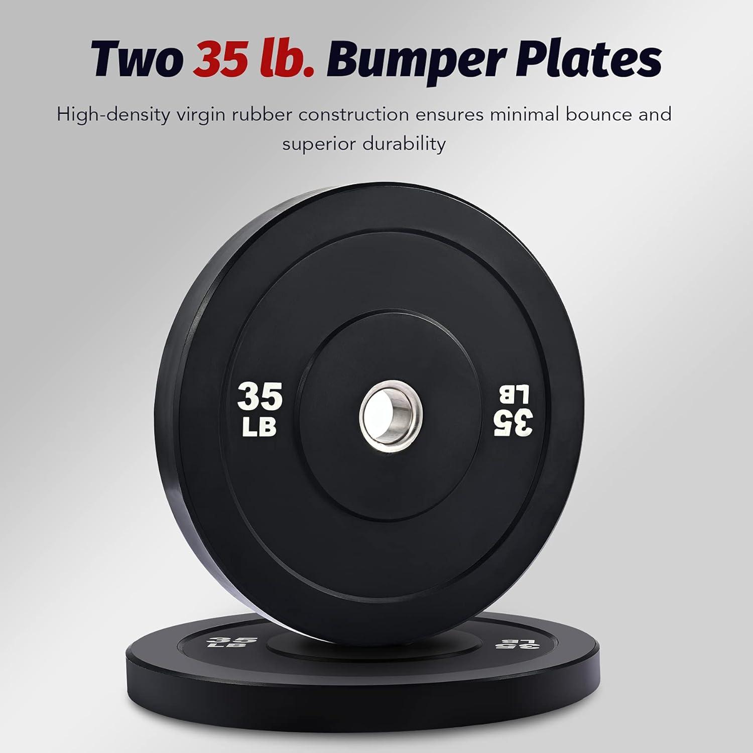 imageZELUS Weight Plate Set of 2 Twin 2quot Bumper Plates for Strength and Training Fitness Olympic Weight Set with Rubber Barbell Dumbbell Plates Stainless Steel Inserts for Pro or Home Gyms35 LB