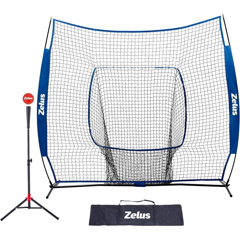 image77 Baseball Net with Tee Kit Portable Baseball Net for Hitting and Pitching Softball Net with Tee Carry Bag ampamp Weighted BaseballBlue