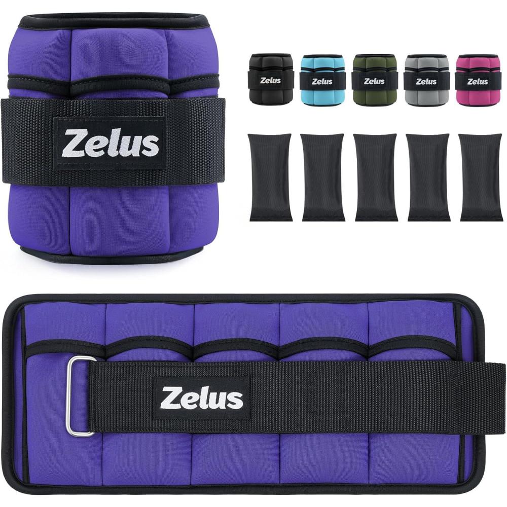 imageZELUS 1 Pair Adjustable Ankle Weights 2 4 6 8 10 lb Modularized Leg Weight Straps for Women Men Weighted Ankle Weight Set with Removable Sandbags 15 lb per Ankle Strap for Gym Yoga Jogging WalkingPurple