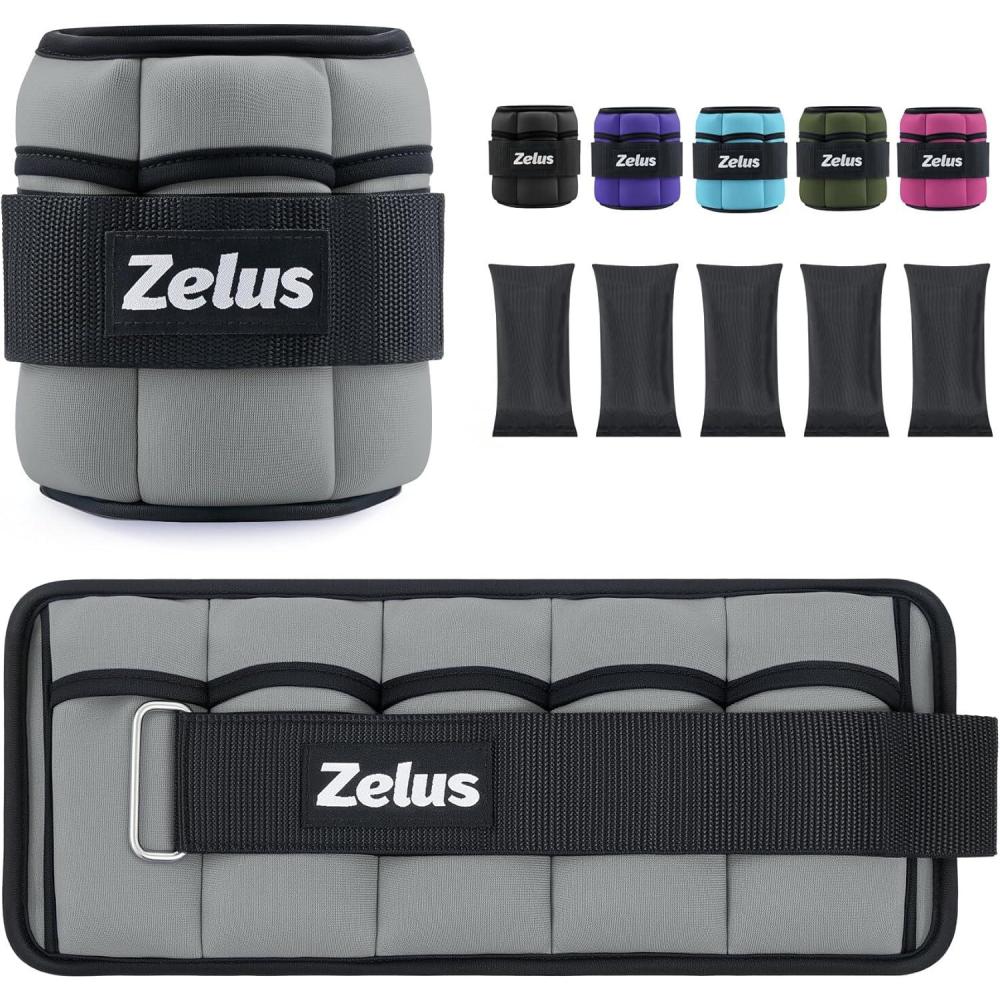 imageZELUS 1 Pair Adjustable Ankle Weights 2 4 6 8 10 lb Modularized Leg Weight Straps for Women Men Weighted Ankle Weight Set with Removable Sandbags 15 lb per Ankle Strap for Gym Yoga Jogging WalkingGrey