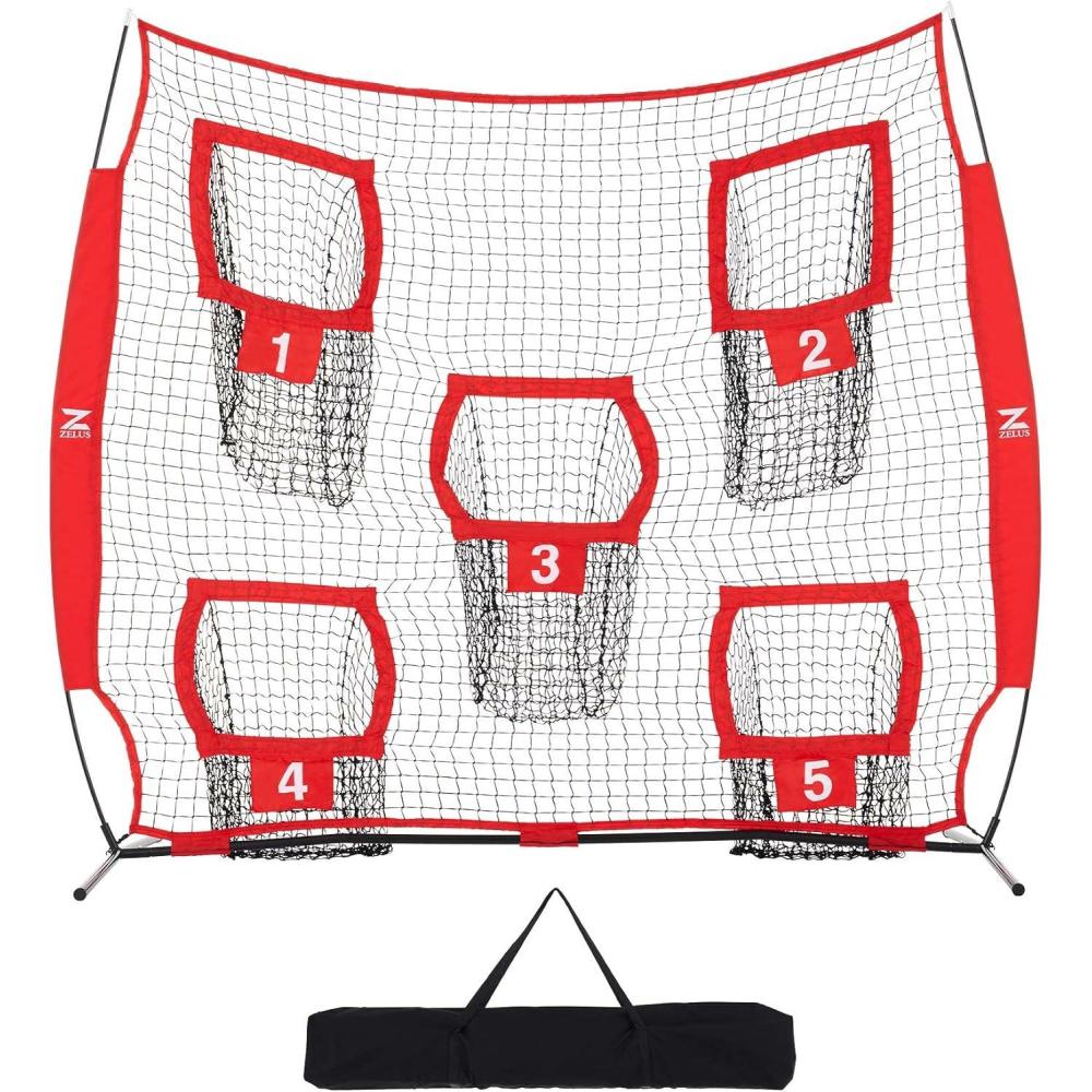 imageZELUS 7 x 7ft Football Trainer Throwing Net Training Target Practice with 5 Targets Great for Quarterback Includes Carry BagRed