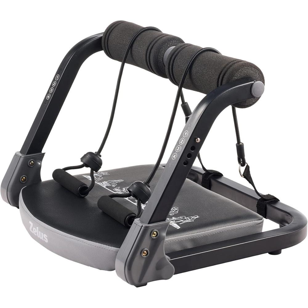 imageZELUS Ab Machine with Resistance Bands for Home Gym 2 in 1 Ab Workout Equipment with Rebound Assist 4 Intensities Core Strength Trainer Whole Body Exercise Fitness Equipment for Home WorkoutsGray