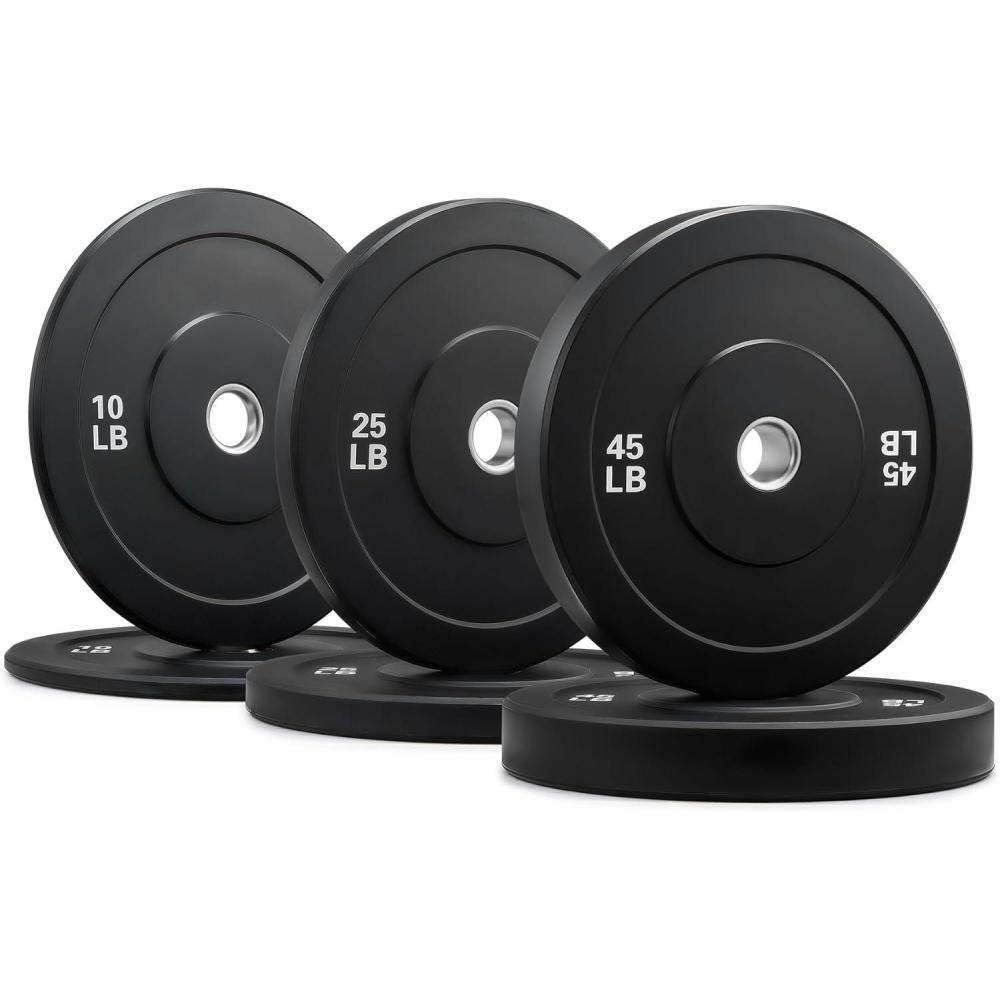 imageZELUS Bumper Plate Set Olympic Weight Plates Rubber Barbell Plates with Stainless Steel Inserts for Weight Lifting Strength Training Workout Olympic Barbell Weight Set 160lb