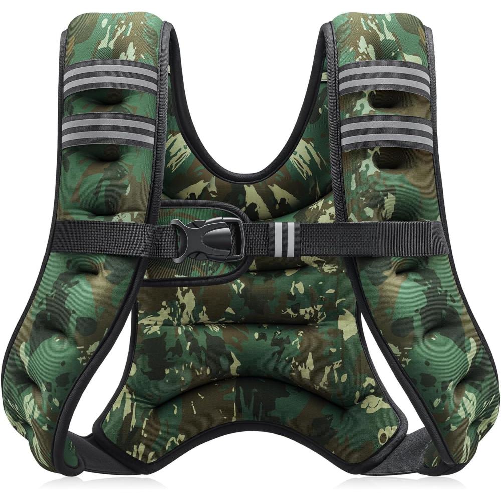 imageZELUS Weighted Vest 6lb8lb12lb16lb20lb25lb30lb Weight Vest with Reflective Stripe for Workout Strength Training Running Fitness Muscle Building Weight Loss WeightliftingGreen Camo