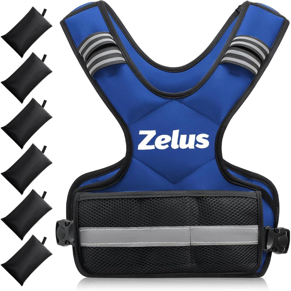 imageZELUS Weighted Vest for Men and Women  410lb1120lb2032lb Vest with 6 Ironsand Weights for Home Workouts  Adjustable Body Weight Vest Exercise Set for Cardio and Strength TrainingBlue