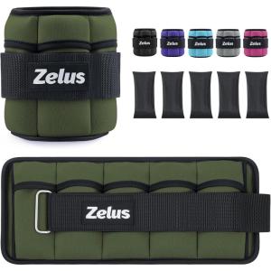 ZELUS 1 Pair Adjustable Ankle Weights, 2 4 6 8 10 lb Modularized Leg Weight Straps for Women Men, Weighted Ankle Weight Set with Removable Sandbags, 1-5 lb per Ankle Strap for Gym Yoga Jogging Walking(Green)