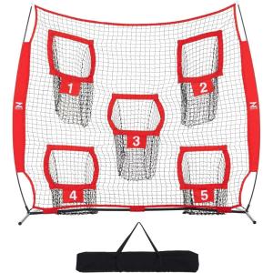 ZELUS 7 x 7ft Football Trainer Throwing Net | Training Target Practice with 5 Targets | Great for Quarterback | Includes Carry Bag(Red)