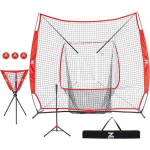 ZELUS 7x7ft Baseball Net, Baseball Softball Practice Net with Tee, Baseballs and Carry Bag for Batting Hitting and Pitching(Net Tee Combo)