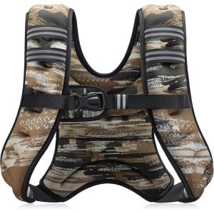ZELUS Weighted Vest, 6lb/8lb/12lb/16lb/20lb/25lb/30lb Weight Vest with Reflective Stripe for Workout, Strength Training, Running, Fitness, Muscle Building, Weight Loss, Weightlifting(Brushstroke Sand Camo)