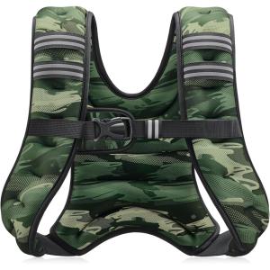 ZELUS Weighted Vest, 6lb/8lb/12lb/16lb/20lb/25lb/30lb Weight Vest with Reflective Stripe for Workout, Strength Training, Running, Fitness, Muscle Building, Weight Loss, Weightlifting(Forest Green Camo)