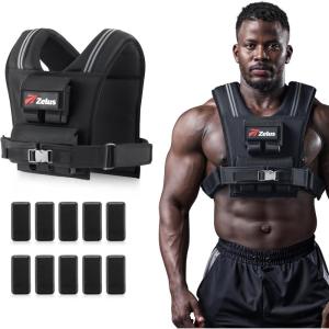 ZELUS Weighted Vest Men, 23/36/45 lb. Weight Vest with 10/16/20 Adjustable Iron Weights for Muscle Building Strength & Functional Training, Weighted Vest for Men with Reflective Strips.(Black)