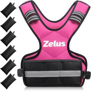 ZELUS Weighted Vest for Men and Women | 4-10lb/11-20lb/20-32lb Vest with 6 Ironsand Weights for Home Workouts | Adjustable Body Weight Vest Exercise Set for Cardio and Strength Training(Pink)