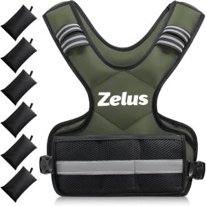 ZELUS Weighted Vest for Men and Women | 4-10lb/11-20lb/20-32lb Vest with 6 Ironsand Weights for Home Workouts | Adjustable Body Weight Vest Exercise Set for Cardio and Strength Training(Green)